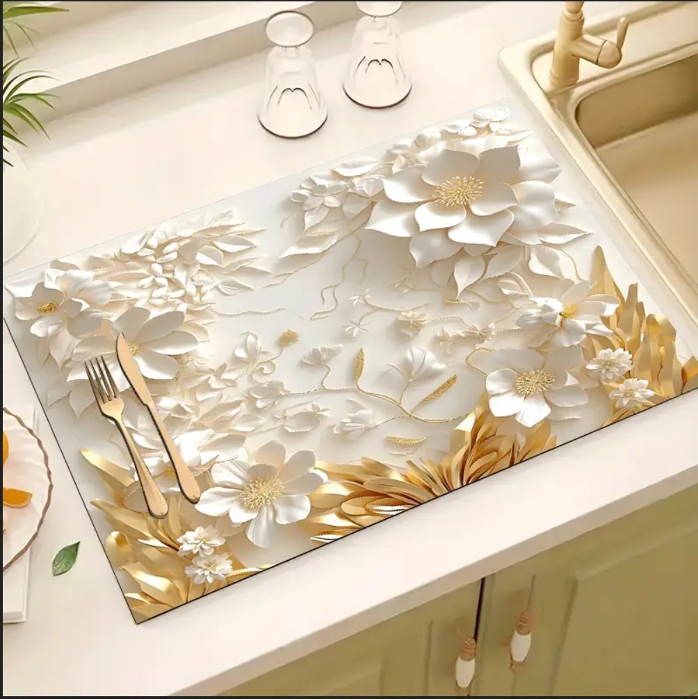 55 CM x 45 CM BEYAZ ÇİÇEK DESENLİ TEZGAH ÜSTÜ BULAŞIK KURUTMA MATI BULAŞIKLIK KURUTMA ÖRTÜSÜ 55 CM x 45 CM BEYAZ ÇİÇEK DESENLİ TEZGAH ÜSTÜ BULAŞIK KURUTMA MATI BULAŞIKLIK KURUTMA ÖRTÜSÜ