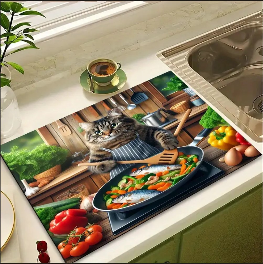 55 CM x 45 CM KEDİ ŞEF TASARIMI TEZGAH ÜSTÜ BULAŞIK KURUTMA MATI BULAŞIKLIK KURUTMA ÖRTÜSÜ 55 CM x 45 CM KEDİ ŞEF TASARIMI TEZGAH ÜSTÜ BULAŞIK KURUTMA MATI BULAŞIKLIK KURUTMA ÖRTÜSÜ