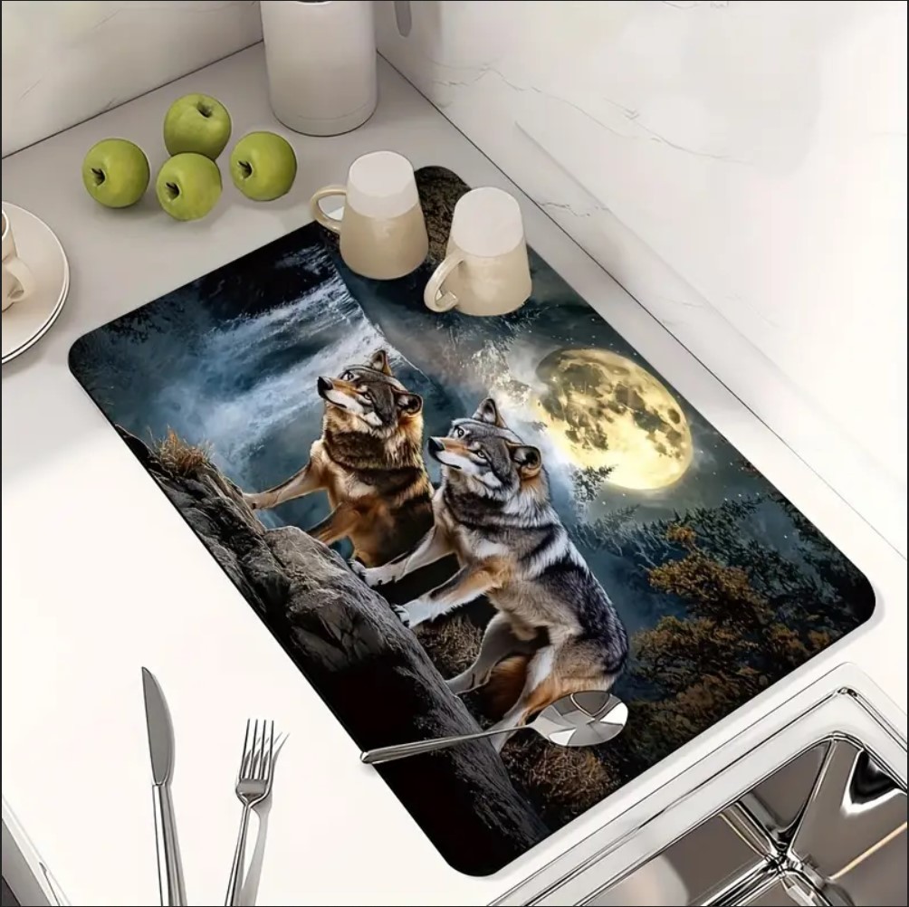 55 CM x 45 CM KURT VE AY IŞIĞI TASARIMI TEZGAH ÜSTÜ BULAŞIK KURUTMA MATI BULAŞIKLIK KURUTMA ÖRTÜSÜ 55 CM x 45 CM KURT VE AY IŞIĞI TASARIMI TEZGAH ÜSTÜ BULAŞIK KURUTMA MATI BULAŞIKLIK KURUTMA ÖRTÜSÜ