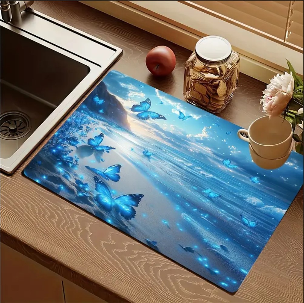 55 CM x 45 CM MAVİ KELEBEK TASARIMI TEZGAH ÜSTÜ BULAŞIK KURUTMA MATI BULAŞIKLIK KURUTMA ÖRTÜSÜ 55 CM x 45 CM MAVİ KELEBEK TASARIMI TEZGAH ÜSTÜ BULAŞIK KURUTMA MATI BULAŞIKLIK KURUTMA ÖRTÜSÜ