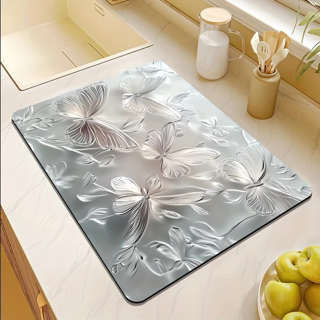 55 CM x 45 CM GÜMÜŞ KELEBEK DESENLİ TEZGAH ÜSTÜ BULAŞIK KURUTMA MATI BULAŞIKLIK KURUTMA ÖRTÜSÜ 55 CM x 45 CM GÜMÜŞ KELEBEK DESENLİ TEZGAH ÜSTÜ BULAŞIK KURUTMA MATI BULAŞIKLIK KURUTMA ÖRTÜSÜ
