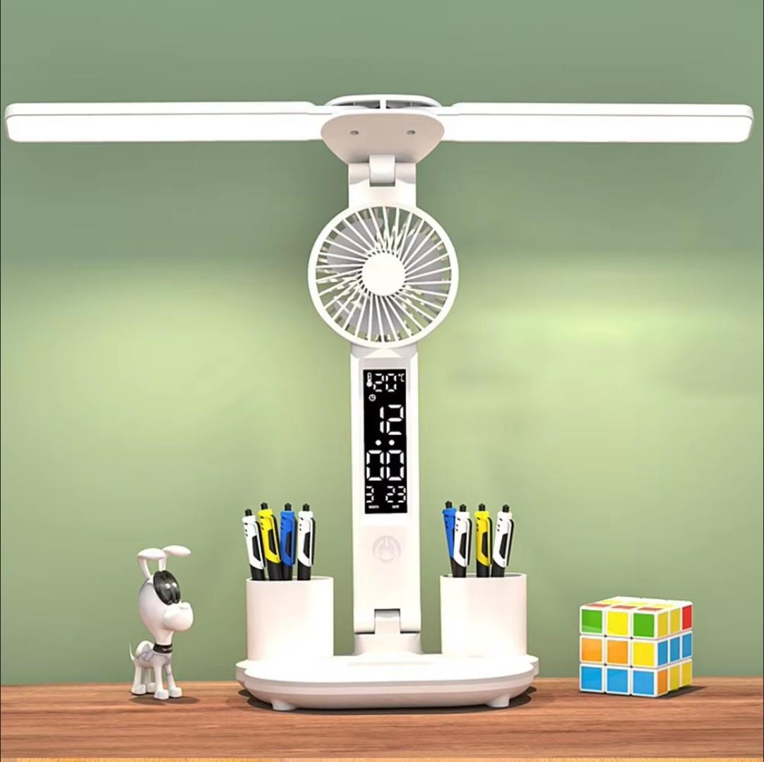 FANLI ÇOK FONKSİYONLU 3 RENK MASA ÜSTÜ LED IŞIK MASA SAATİ KALEMLİK TERMOMETRE FANLI ÇOK FONKSİYONLU 3 RENK MASA ÜSTÜ LED IŞIK MASA SAATİ KALEMLİK TERMOMETRE