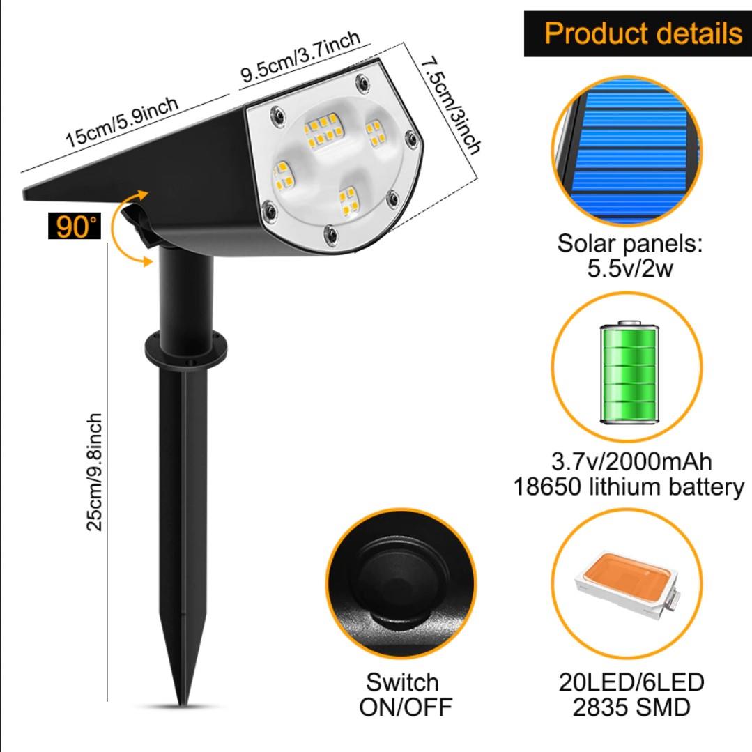 SGE TEKNOLOJİ 20 LED SARI IŞIK ZEMİN VE DUVAR GÜNEŞ ENERJİLİ BAHÇE AYDINLATMA SOLAR BAHÇE SÜSÜ